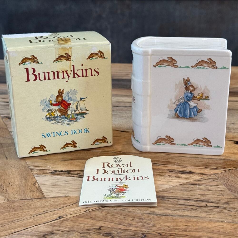 Vintage Royal Doulton Bunnykins Book Shaped Money Bank with Original Box